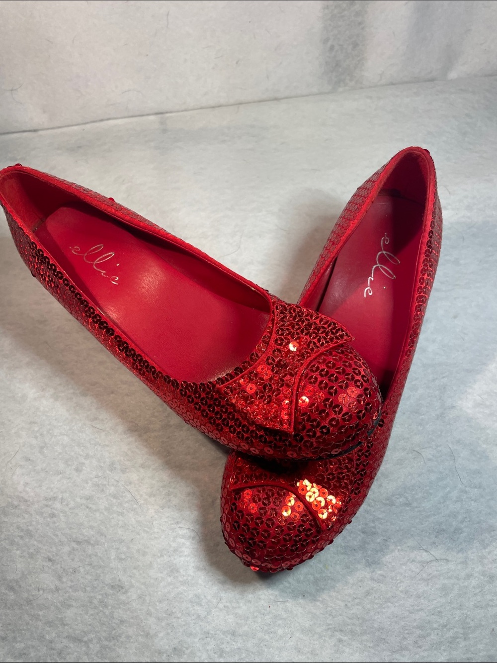Ellie Red Sequin Ballet Flats with Bow Accent wizard shoes